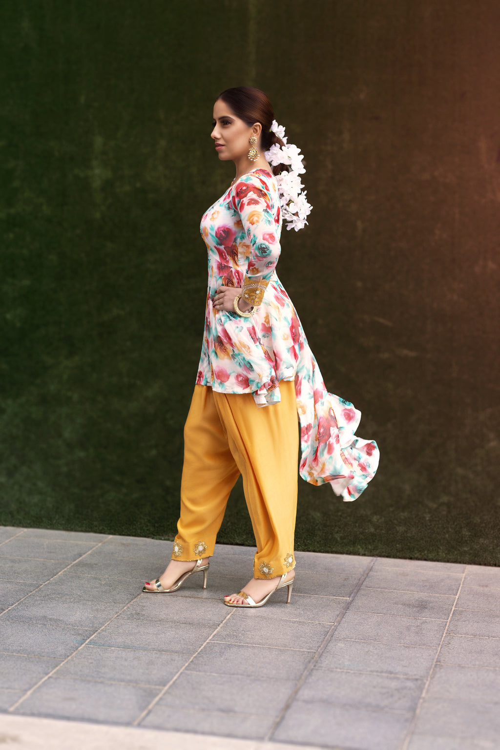 Couture Mantra floral frock set for girls with colorful flower patterns and comfortable fabric, perfect for special occasions.