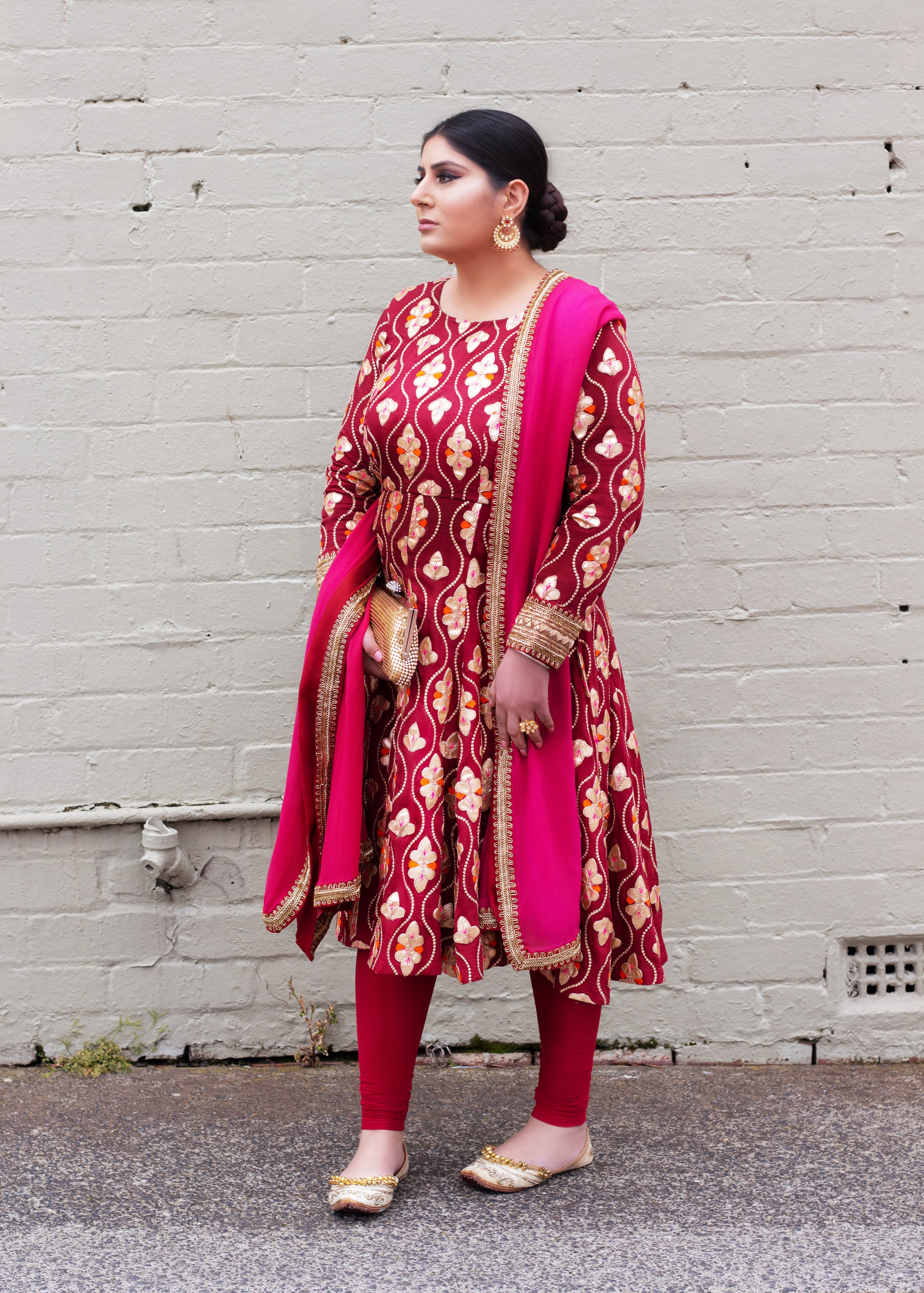 Maroon Patiyala Frock - CoutureMantra