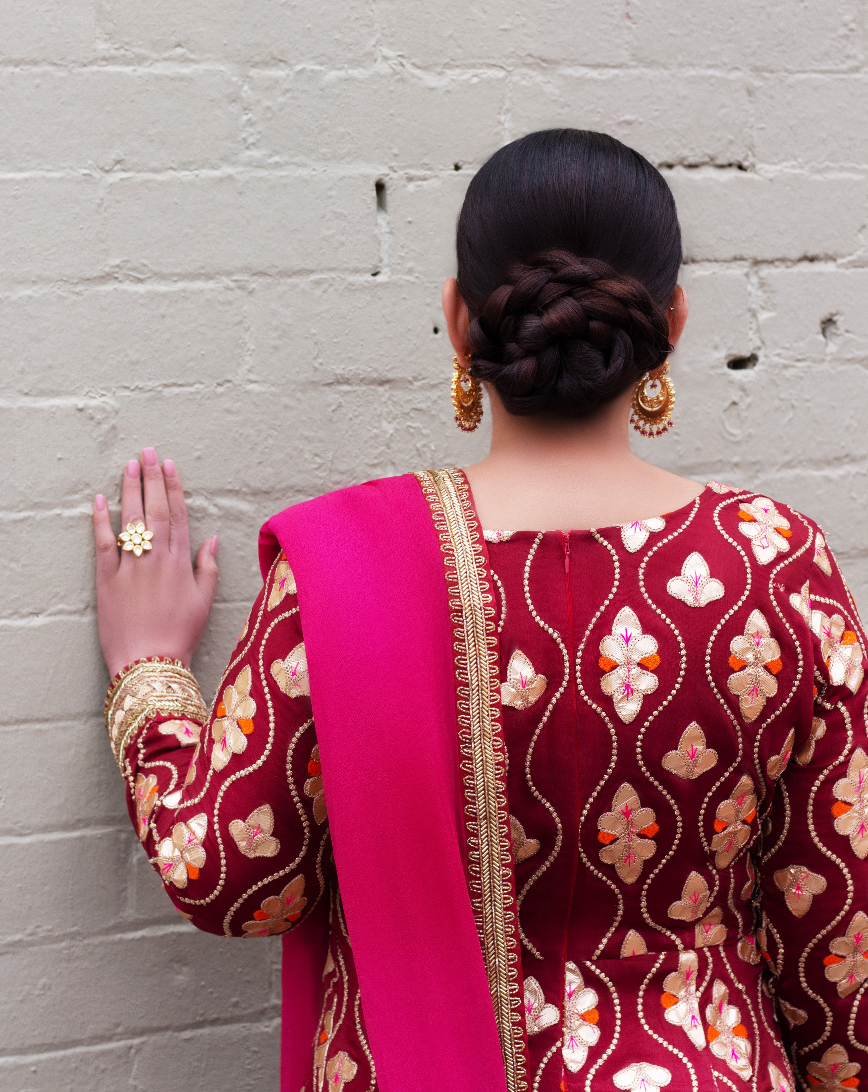 Maroon Patiyala Frock - CoutureMantra