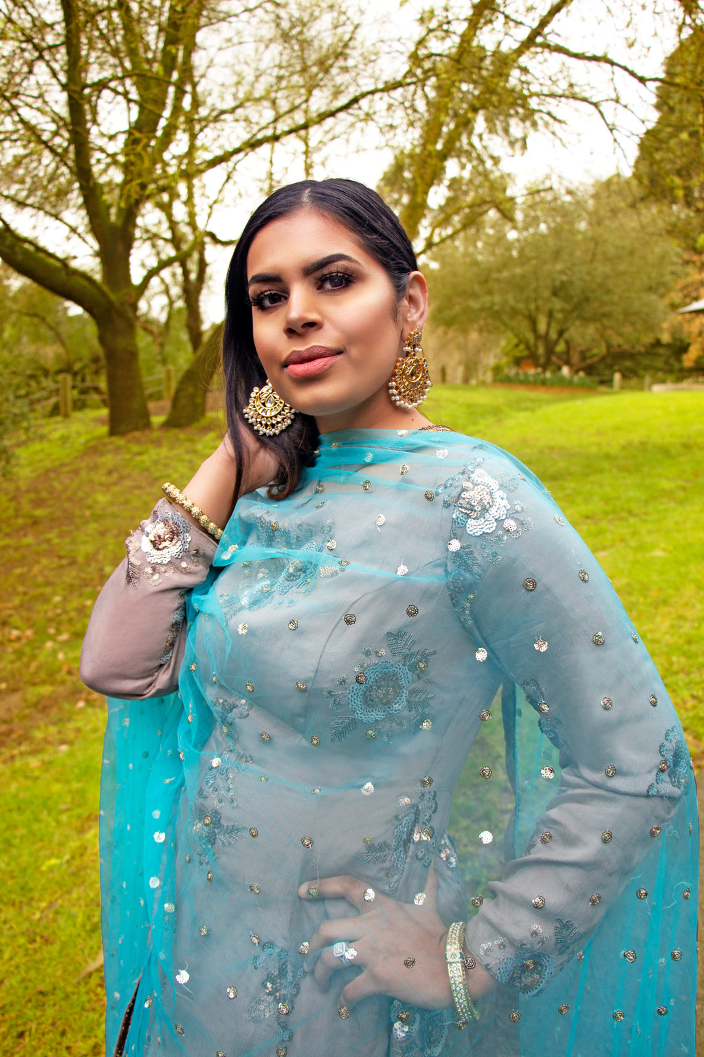 Amanpreet Dusty Patiyala frock set featuring a traditional embroidered frock with matching dupatta and churidar for girls.