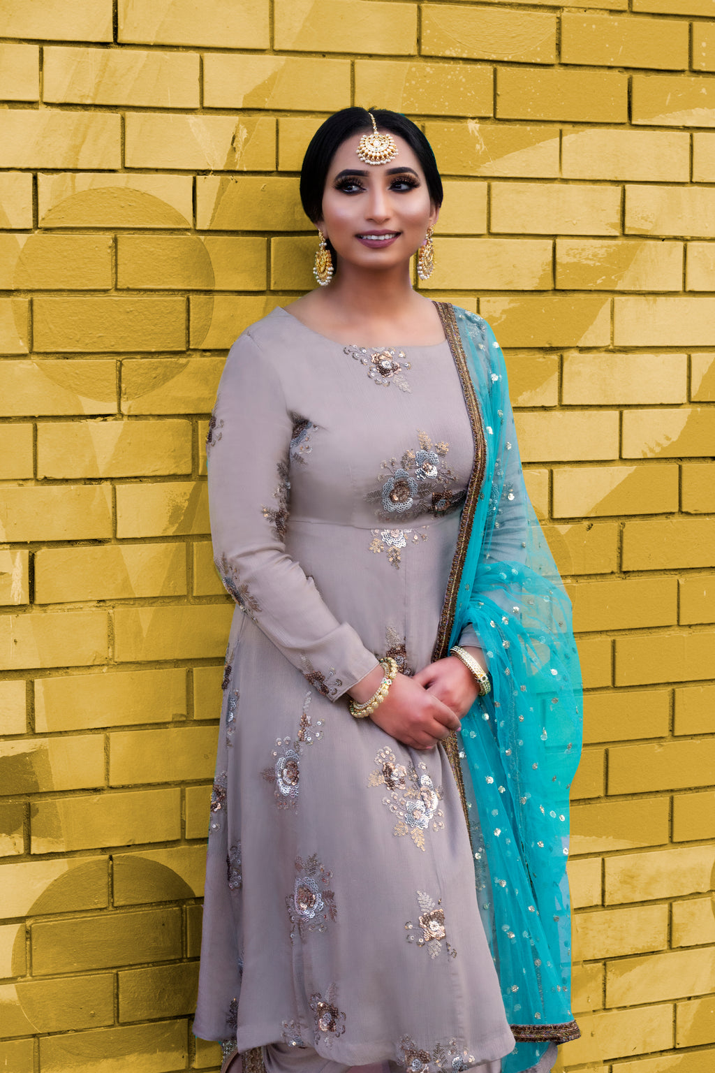 Amanpreet Dusty Patiyala frock set featuring a printed frock with matching patiala pants and traditional embroidery details.