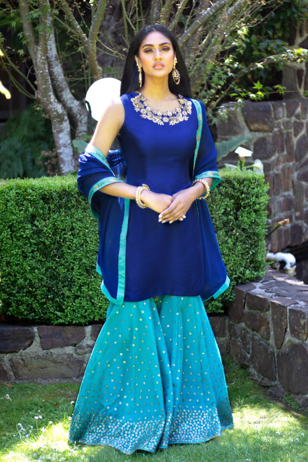 Rani Royal Blue and Sky Blue Gharara