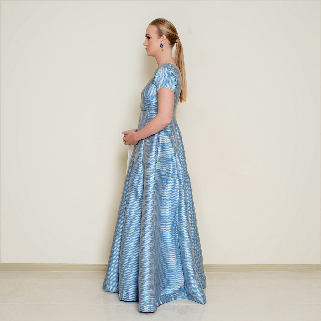 Blue Bindi Anarkali dress by Nakir featuring intricate embroidery and flowing fabric, perfect for festive occasions.