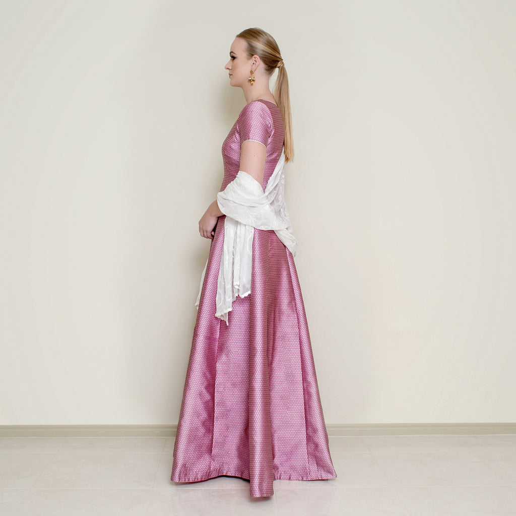 Pink Bindi Anarkali dress by Nakir featuring intricate embroidery and flowing fabric, perfect for traditional occasions.