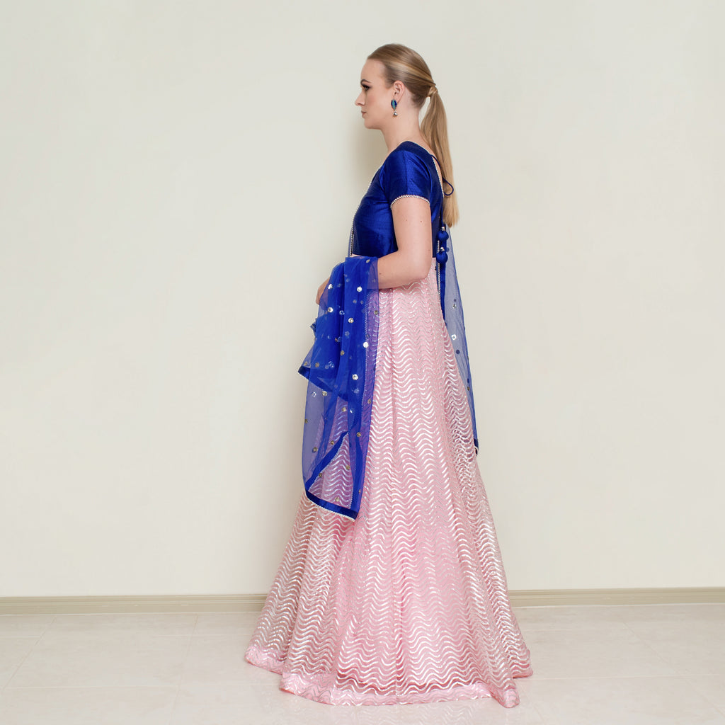 Pink Nakir Gotta Patti Anarkali dress featuring intricate embroidery and traditional design, perfect for festive occasions.