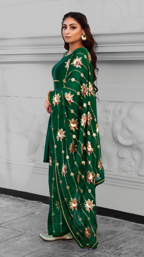 Couture Mantra Begum Frock Set featuring traditional embroidered frock with intricate patterns and vibrant colors.