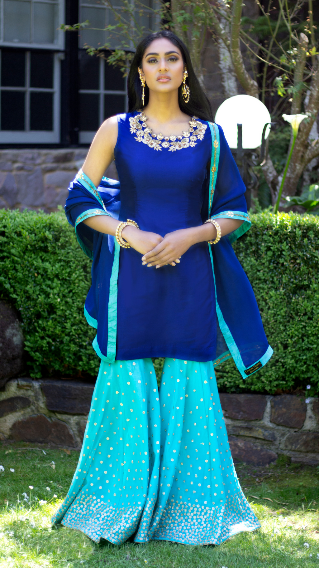 Rani Royal Blue and Sky Blue Gharara
