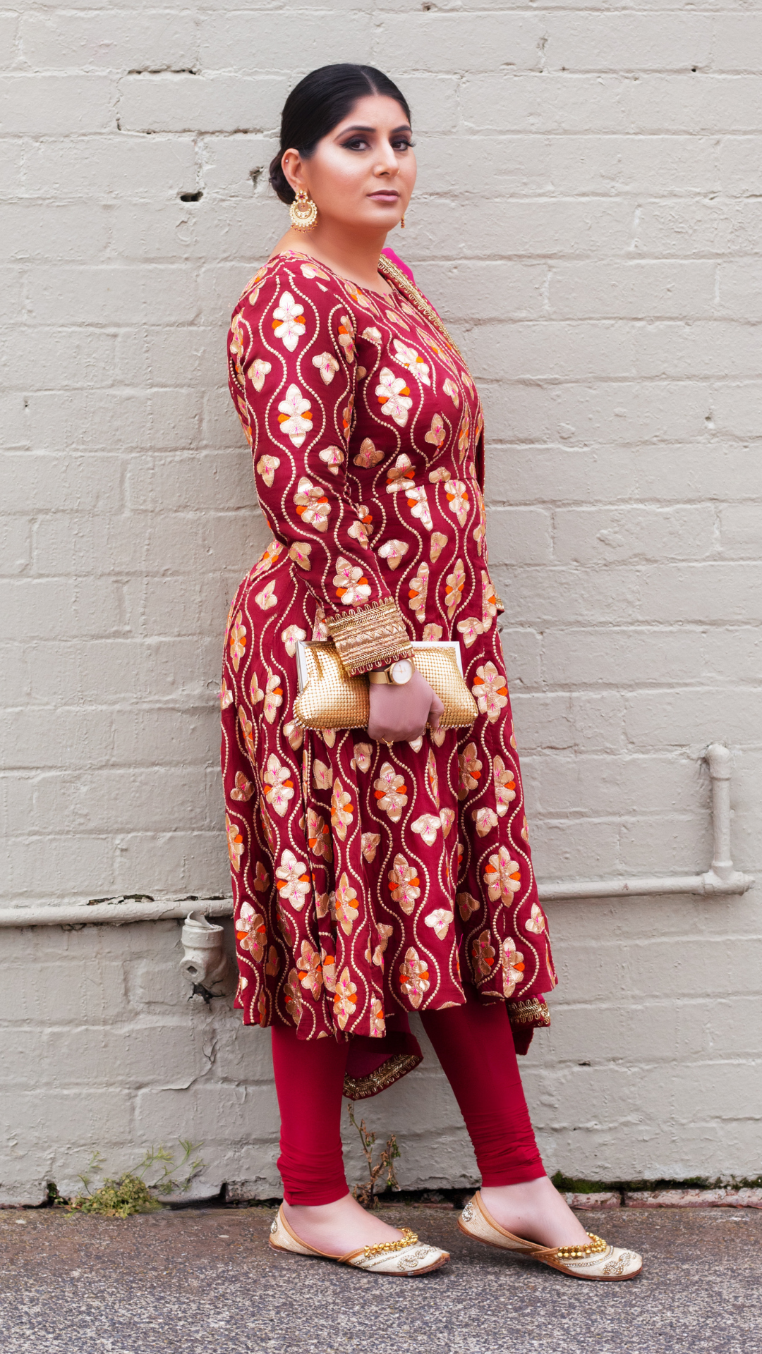 Maroon Patiyala Frock - CoutureMantra