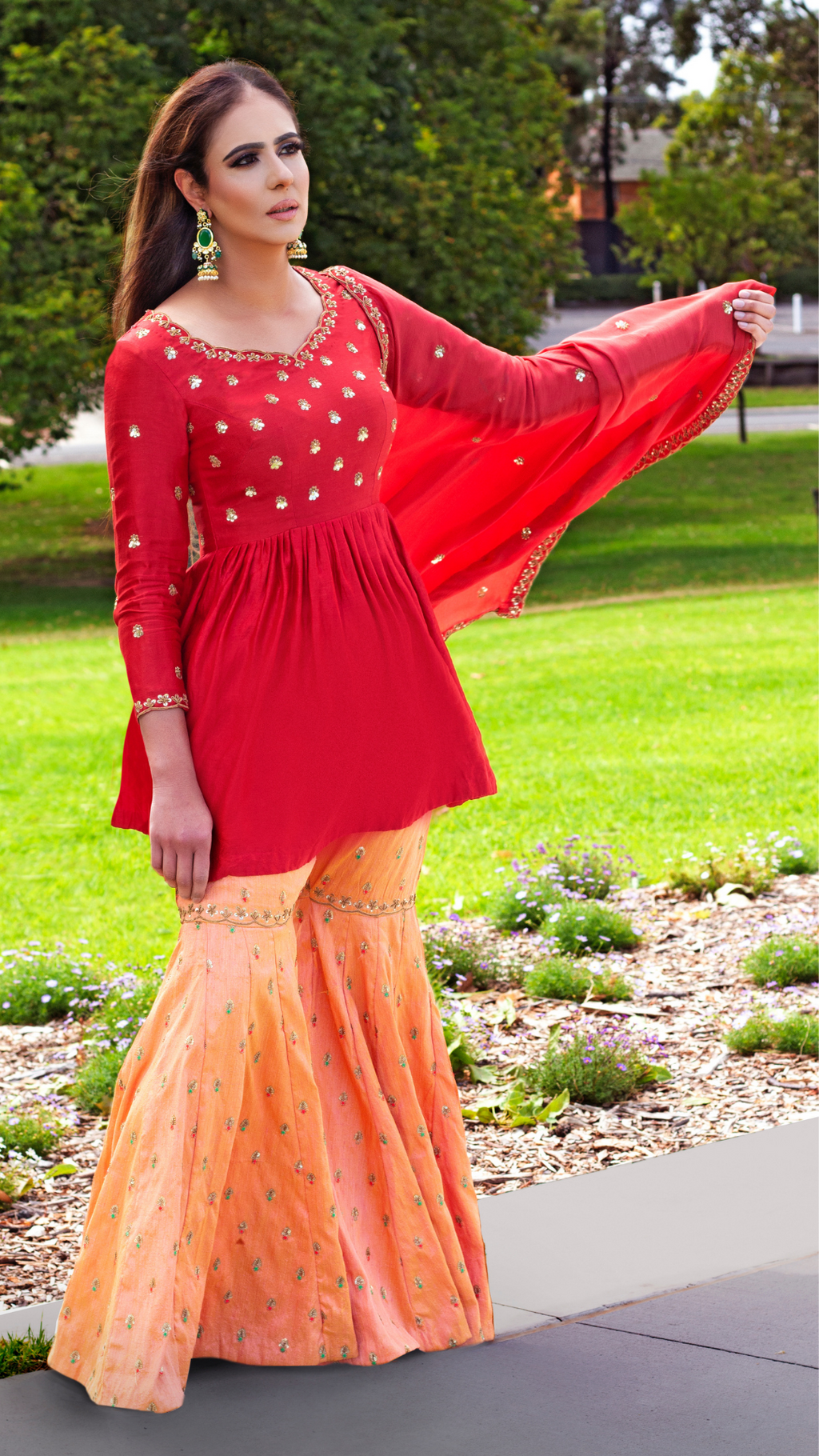 Elegant Mulberry Gharara Set by Couture Mantra featuring a traditional sharara with intricate embroidery and vibrant colors.