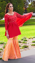 Elegant Mulberry Gharara Set by Couture Mantra featuring a traditional sharara with intricate embroidery and vibrant colors.